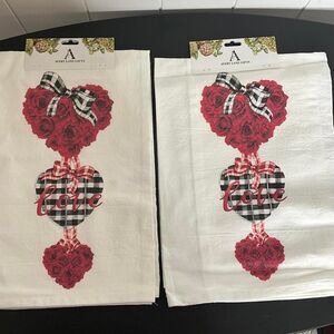 New Lot of 2 White Printed 100% Cotton Premium Tea Towels Hearts Love V Day